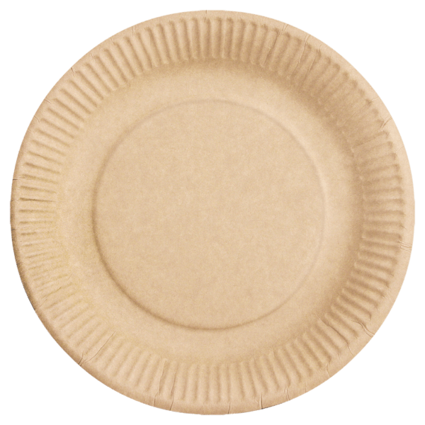 PAPER PLATES MADE FROM BROWN KRAFTBOARD WITH GREASEPROOF BARRIER