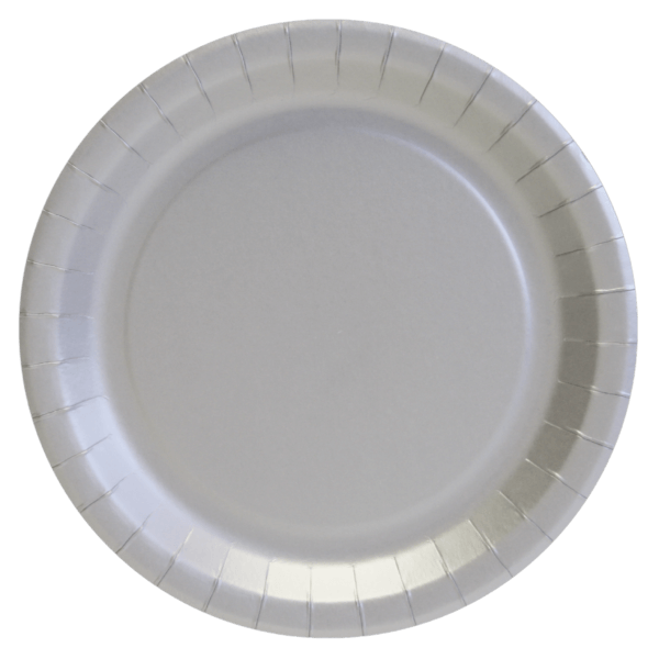 Assiettes en carton fabriquées à partir de la fibre vierge. imprimées avec vernis. sans revêtement plastique. Argent