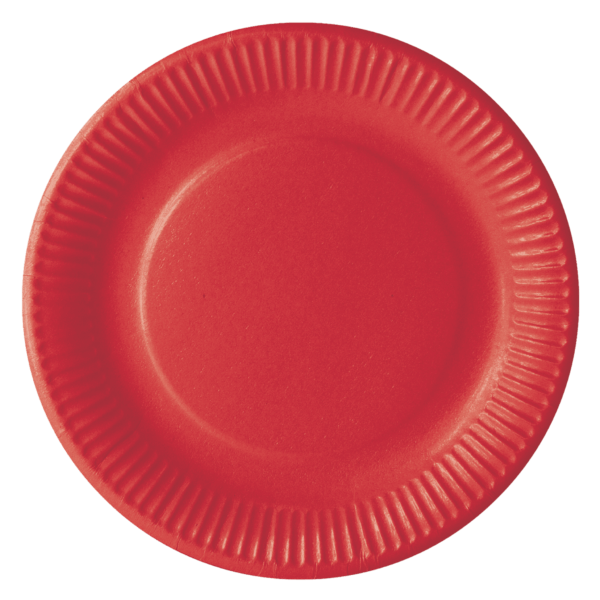 COLOUR PRINTED PAPER PLATES MADE FROM VIRGIN FIBERS WITH NON-PLASTIC COATING. Red