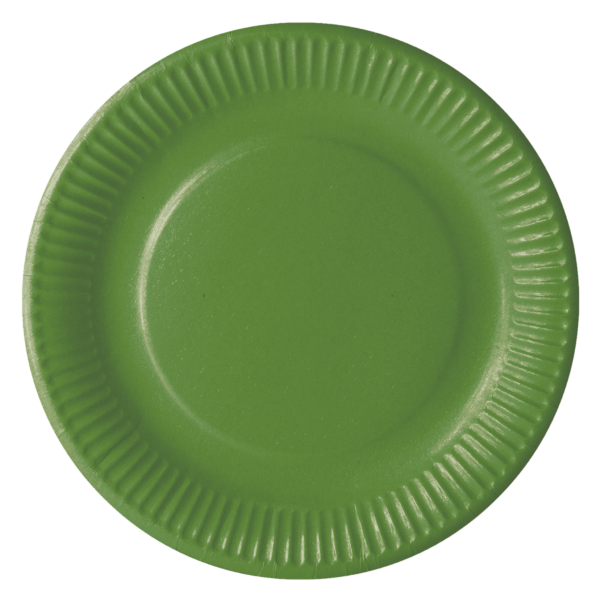 COLOUR PRINTED PAPER PLATES MADE FROM VIRGIN FIBERS WITH NON-PLASTIC COATING. Green