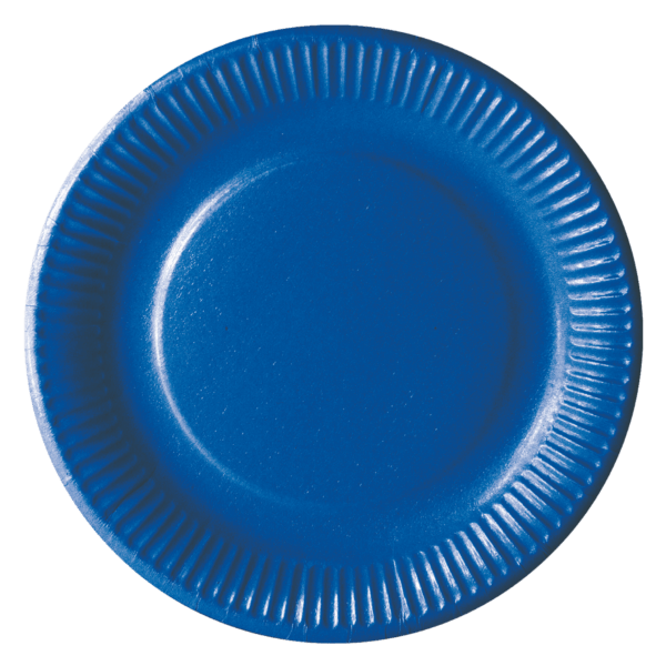 COLOUR PRINTED PAPER PLATES MADE FROM VIRGIN FIBERS WITH NON-PLASTIC COATING. Blue