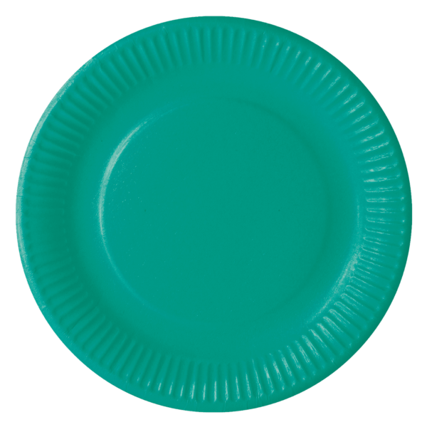 COLOUR PRINTED PAPER PLATES MADE FROM VIRGIN FIBERS WITH NON-PLASTIC COATING. Green